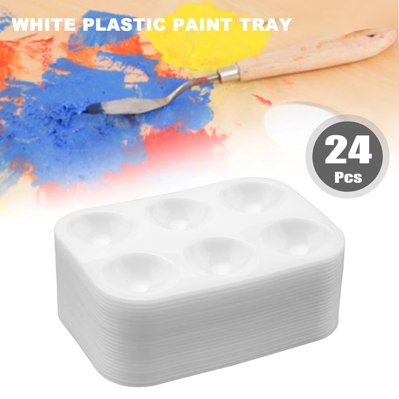 24 Stück Plastik farb paletten 6 gut rechteckige Aquarell palette Mal tablett, weiß