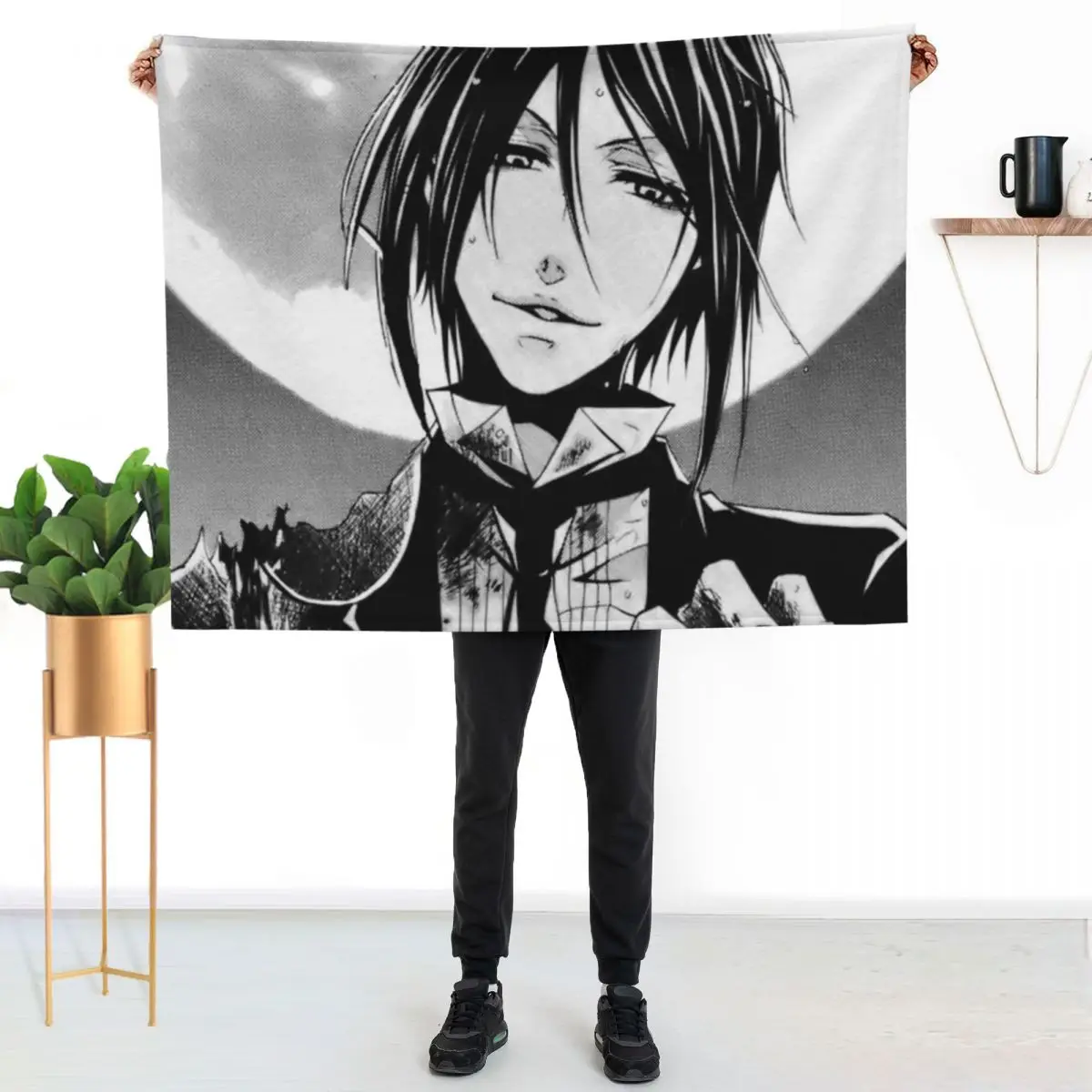

black butler Sebastian Michaelis full moon manga Throw Blanket Warm Comfortable Blanket for Office Napping