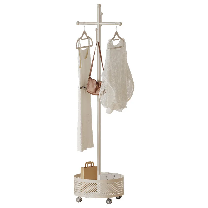 

Wooden Bedroom Household Single Rod Removable Simple Dirty Basket Coat Rack Internet Celebrity Multi-functional Clothes Hanger