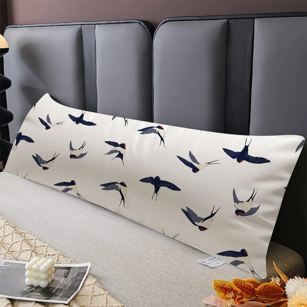 Double-Sided Printed Bird Pattern Pillow Cover 20x54 Inches - Soft Breathable Fabric with Hidden Zipper, Suitable for Single/Dou