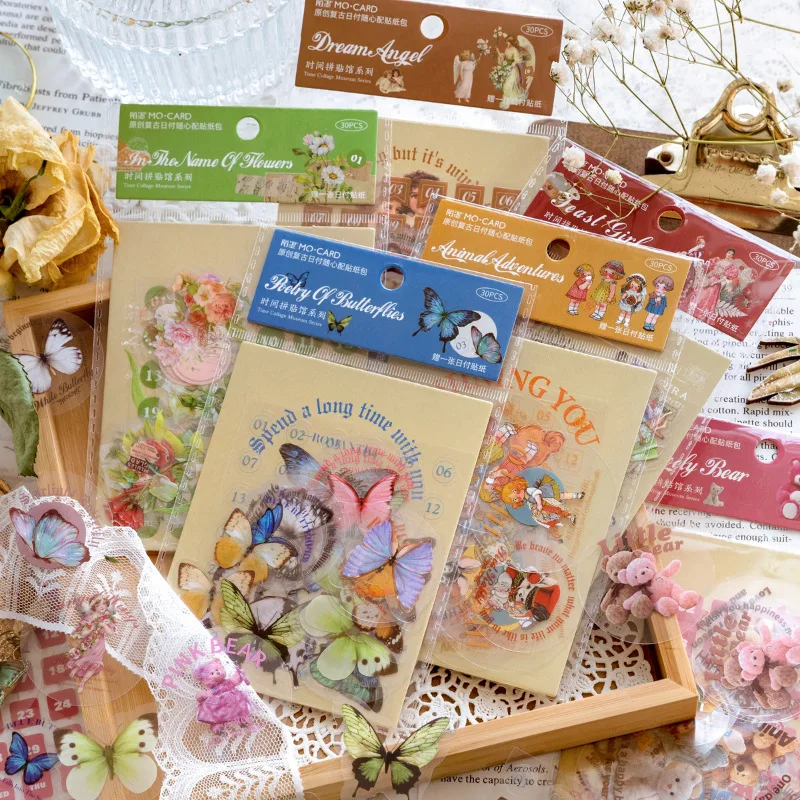 1pack/31Pcs Retro Sticker Pack, Assorted Vintage Patterns,DIY Handmade Album Scrapbooking Decorative Paper Supplies