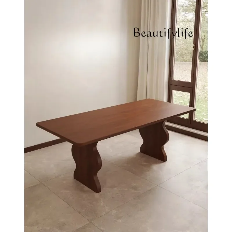 Home all solid wood dining table Small apartment restaurant Medium antique ash wood rectangular dining table French retro