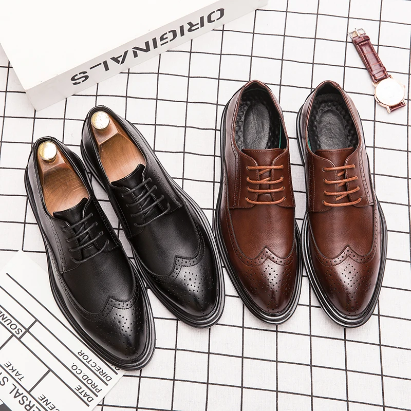 Formal Leather Shoes Men Party Social Office Shoes For Men Classic Brogue Business Wedding Shoes Men's Dress Shoes Black