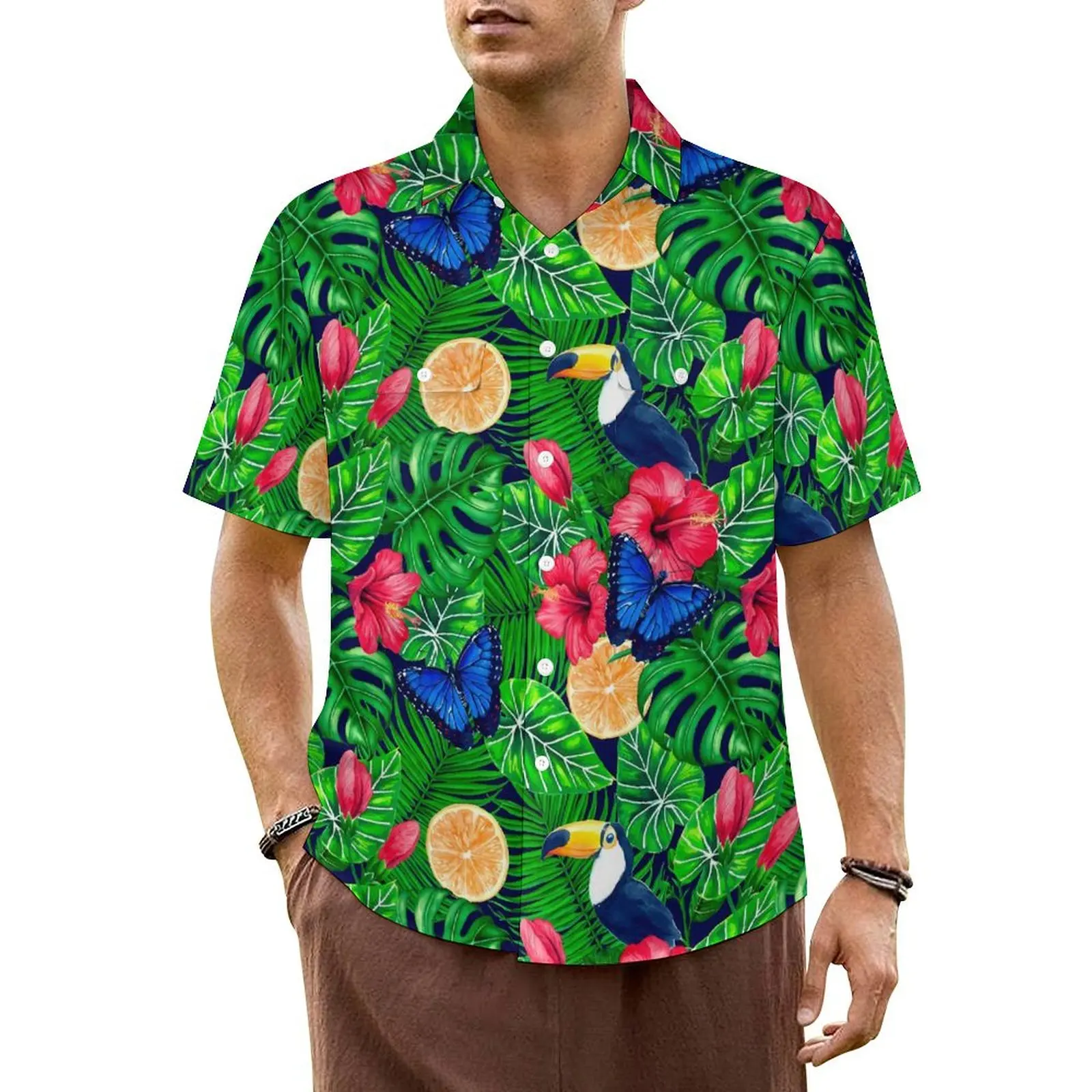 

Leaf And Toucan Vacation Shirt Tropical Garden Summer Casual Shirts Male Elegant Blouses Short-Sleeved Y2K Funny Graphic Clothes