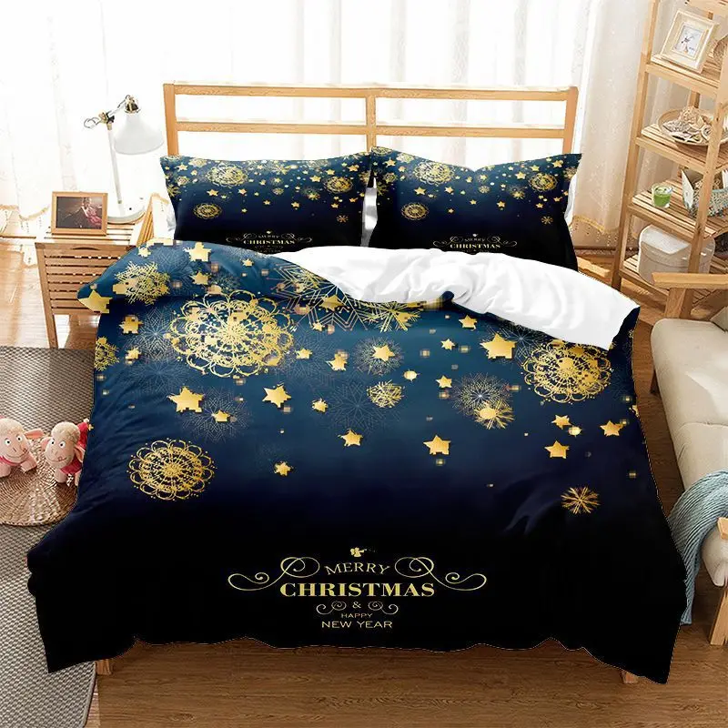 Christmas Bell Duvet Cover Print Bedding Set Queen Size For Kids Adults Christmas Holiday Decorative Comforter Cover Pillowcases