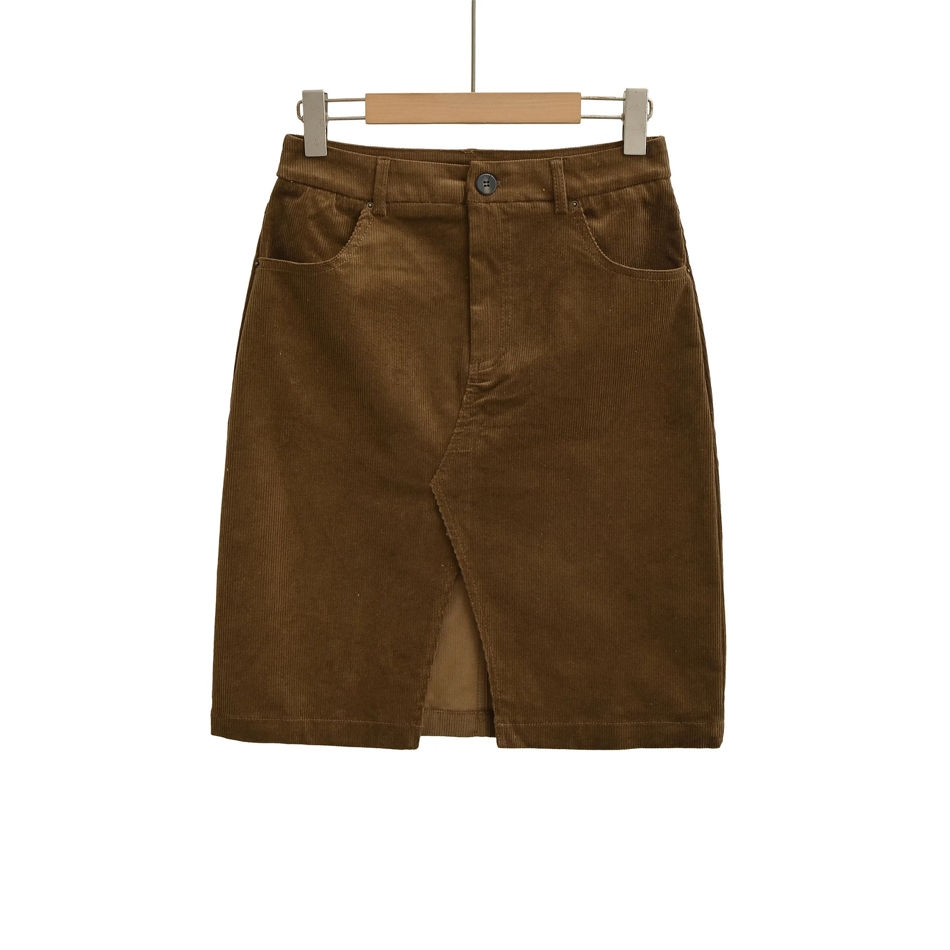 2025 New Corduroy Midi Skirt For Women Autumn And Winter Slimming High Waist Bodycon Front Slit A-Line Skirt Casaul Fashion 5TV4