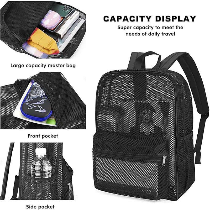 Swimming Beach Backpack Summer Mesh Washing Bags Outdoor Sports Travel Storage Pack Camping Tranning  Hollow Bag College Daypack