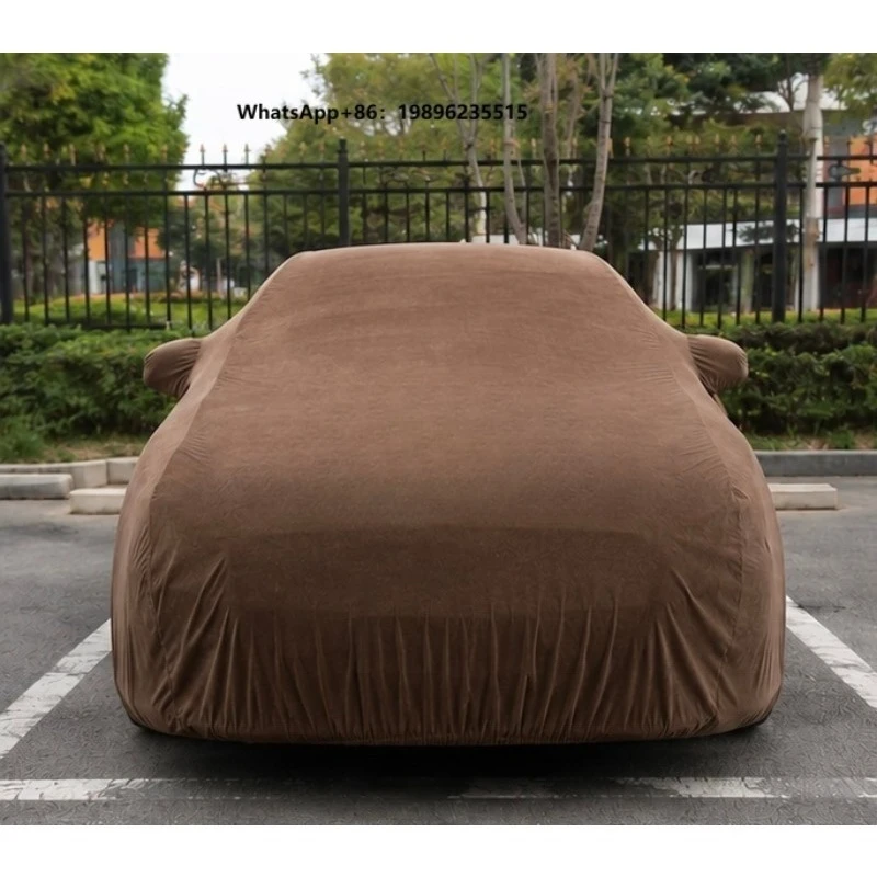 Premium Stretch Velvet Car Sun Cover 99% UV Protection & 90% IR Block Fleece-Lined Dust/Scratch Protection All-Season Universal