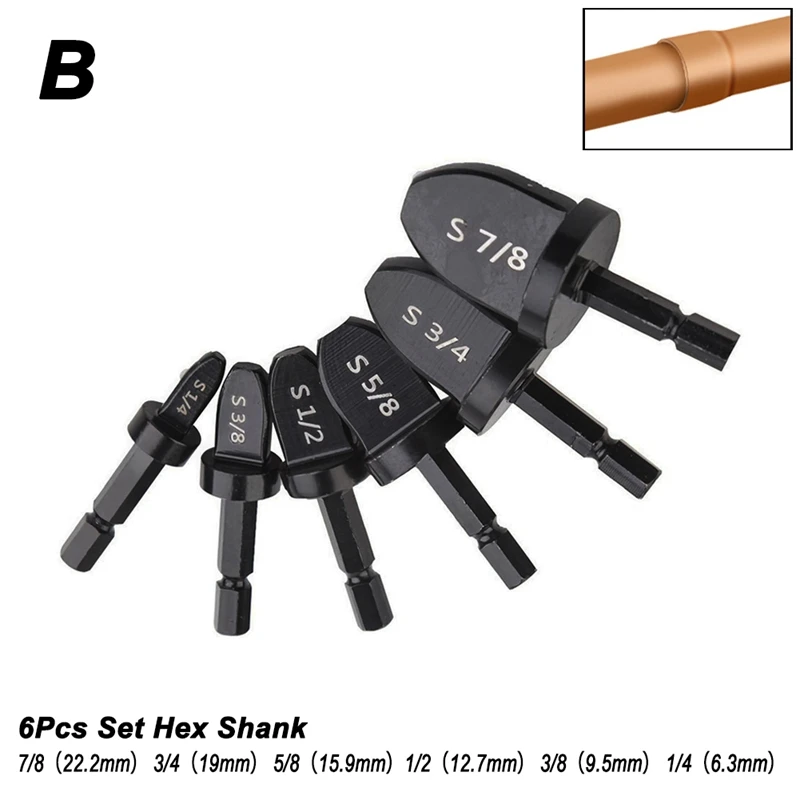 6 peças de aço ar condicionado tubo cobre alargamento expansor tubo hexagonal expansor kit reamer