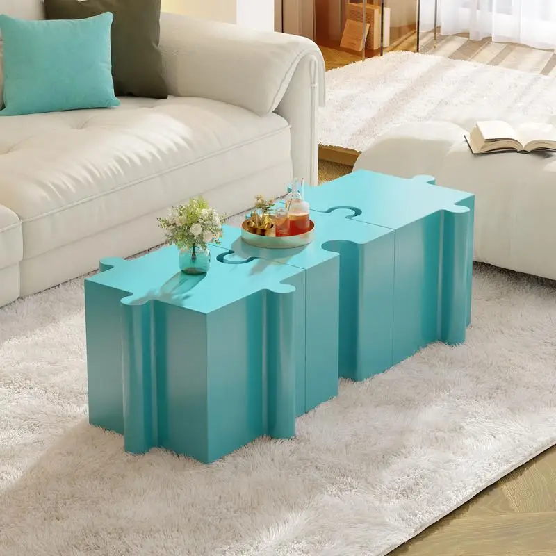 

3-Piece Artistic Puzzle Table Set, Modular MGO Side Tables with Interlocking Design (2 Convex & 1 Concave), 200lb Capacity for