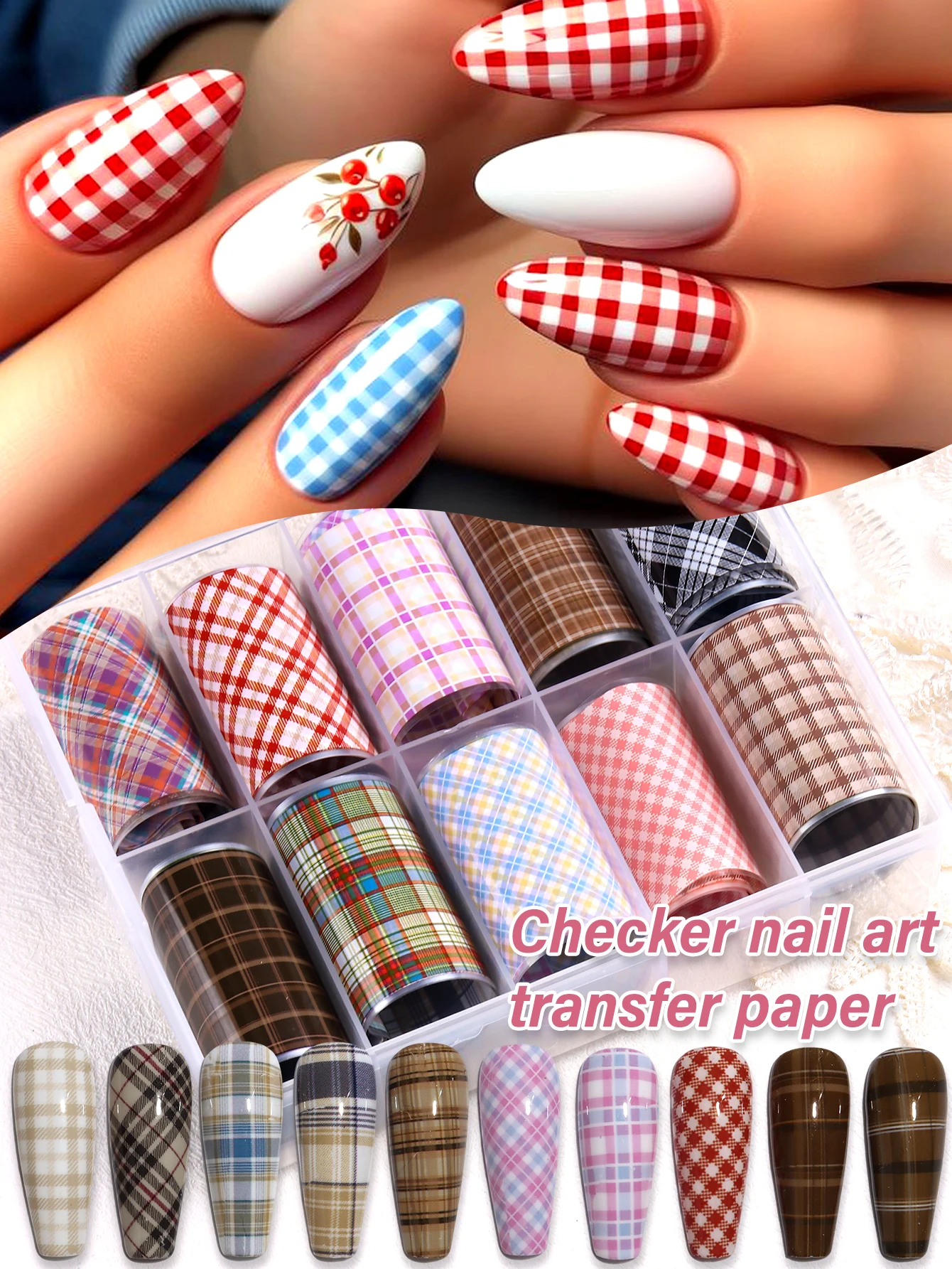 Rosa Hahnentritt-Nageltransferaufkleber, Diamantmuster-Retro-Nagelsticker, Sternenhimmel-Nagelkunst-Hologramm-Transferaufkleber. – Detail 2