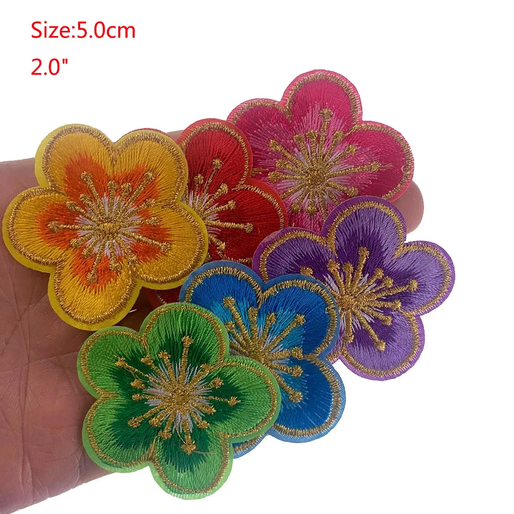 5Pcs Peony Flower Patch Embroidered Iron On Patches For Clothing Badge Sticker Apparel Accessories 5.0cm