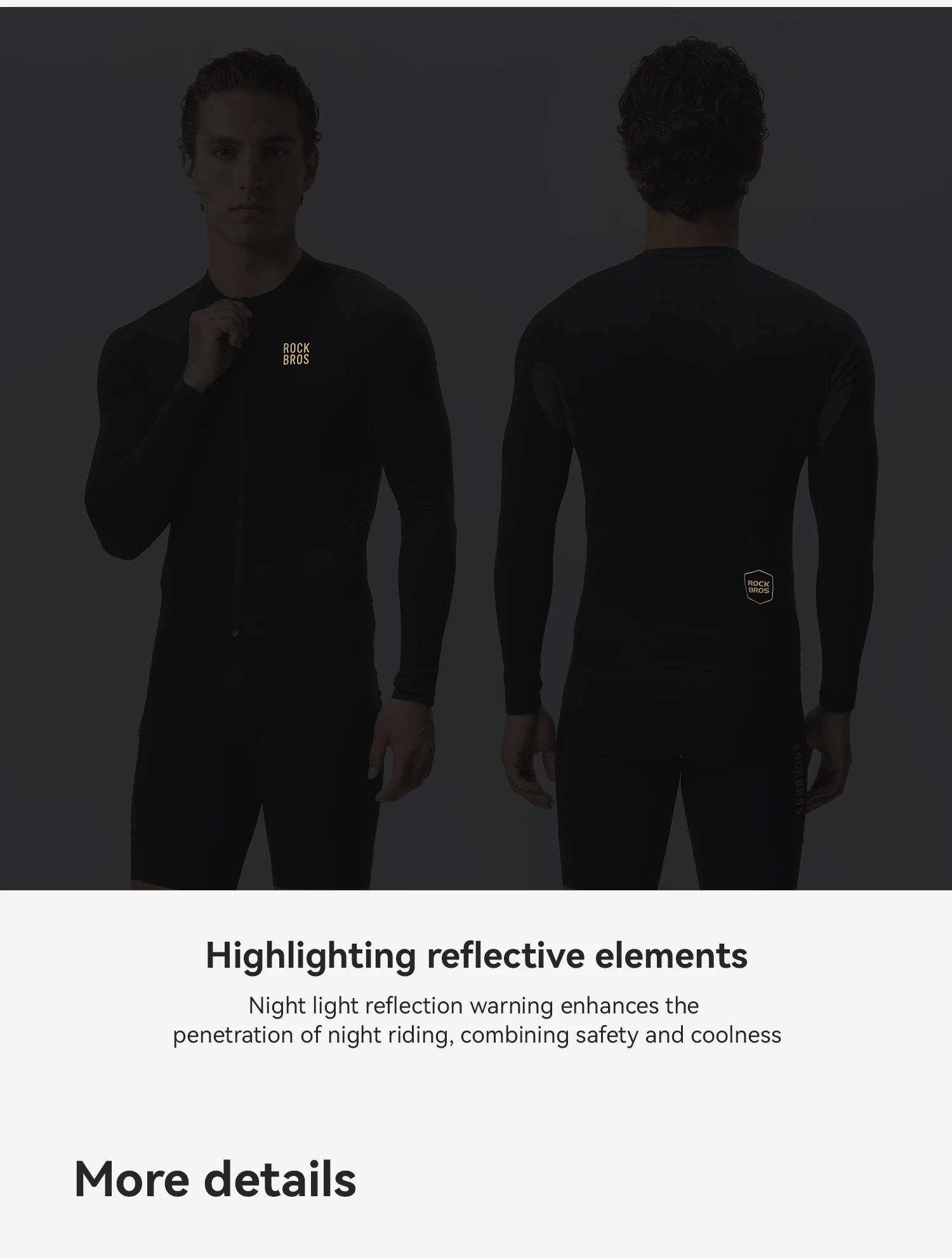 ROCKBROS Langarm-Radtrikot für Frühling und Sommer, leichtes, atmungsaktives Fahrradtrikot mit reflektierenden Elementen für Rennrad und Mountainbike – Detail 11