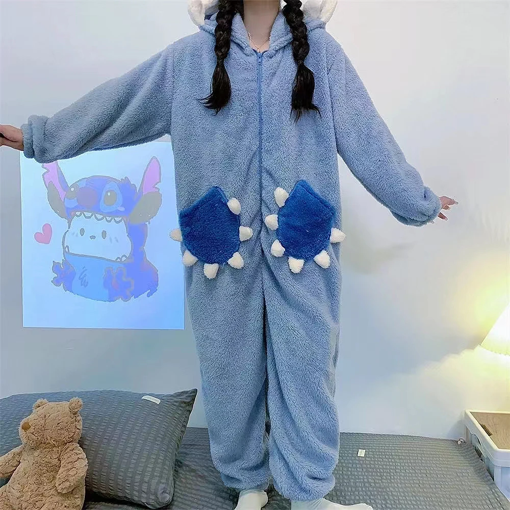 Blue Shark One-piece Pajamas Anime Cartoon Cosplay Costumes Winter Coral Fleece Warm Hooded Nightgown Full Zipper Thick Onesies