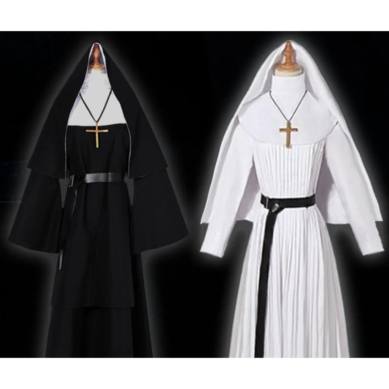 

Halloween Costumes Womens Dresses The Nun Ghostly Nun Cos Costume Saint Weida Terrifying Nun Garb Priest Cosplay Wear Long Dress