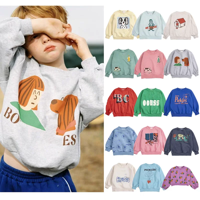 

Новинка 2026 BC: Детские хлопковые комплекты для девочек (весна-лето) с принтом, свитшот и брюки; Детские худи с цветочным принтом для мальчиков