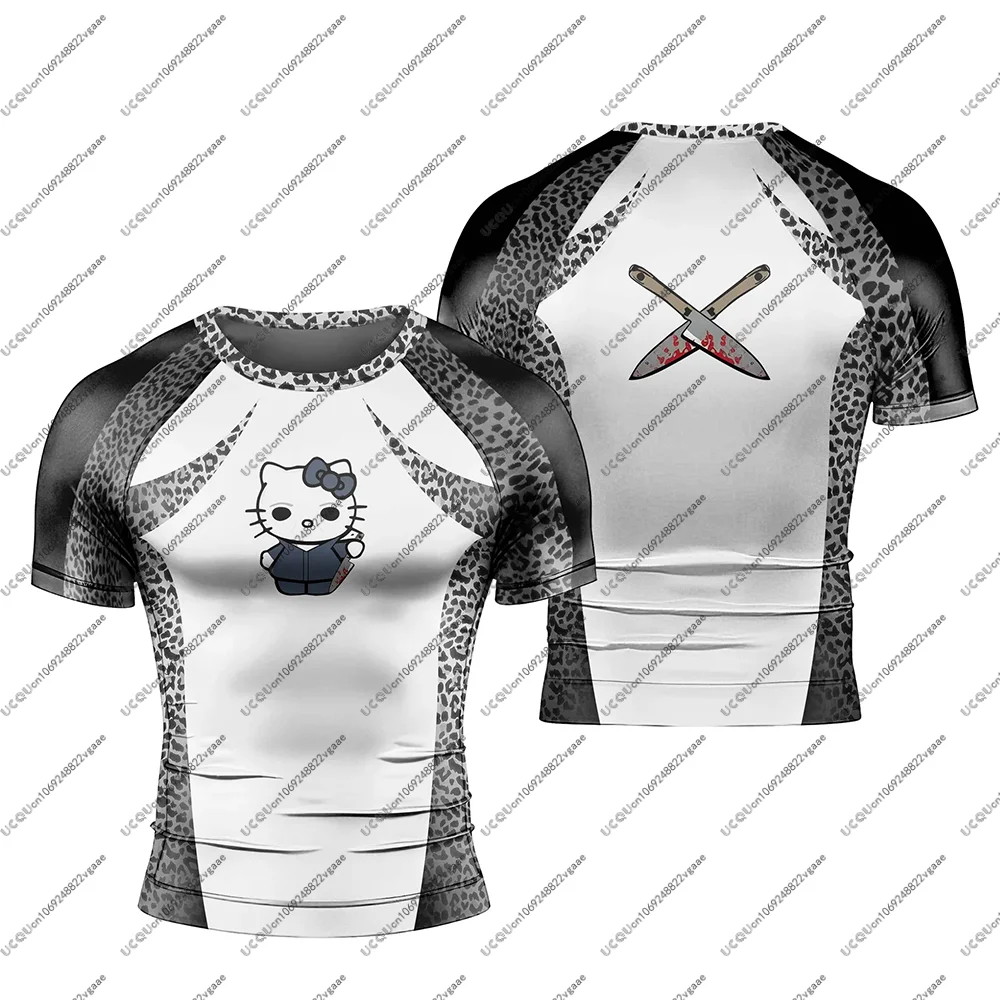 أطفال بنات تي شيرت ملابس رياضية كاجوال للهالوين تي شيرت هدية أنيمي اللياقة البدنية الصالة الرياضية مرحبا كيتي جيو جيتسو طفح الحرس تنفس مينيسو