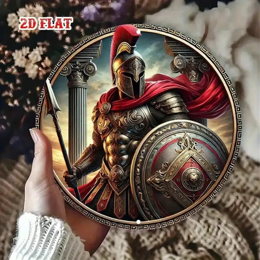 Tin Sign - Spartan Warrior Red Cape Spear Shield Vintage Durable Metal Plaque Wall Decor, Home Office Bar Man Cave Wall Art