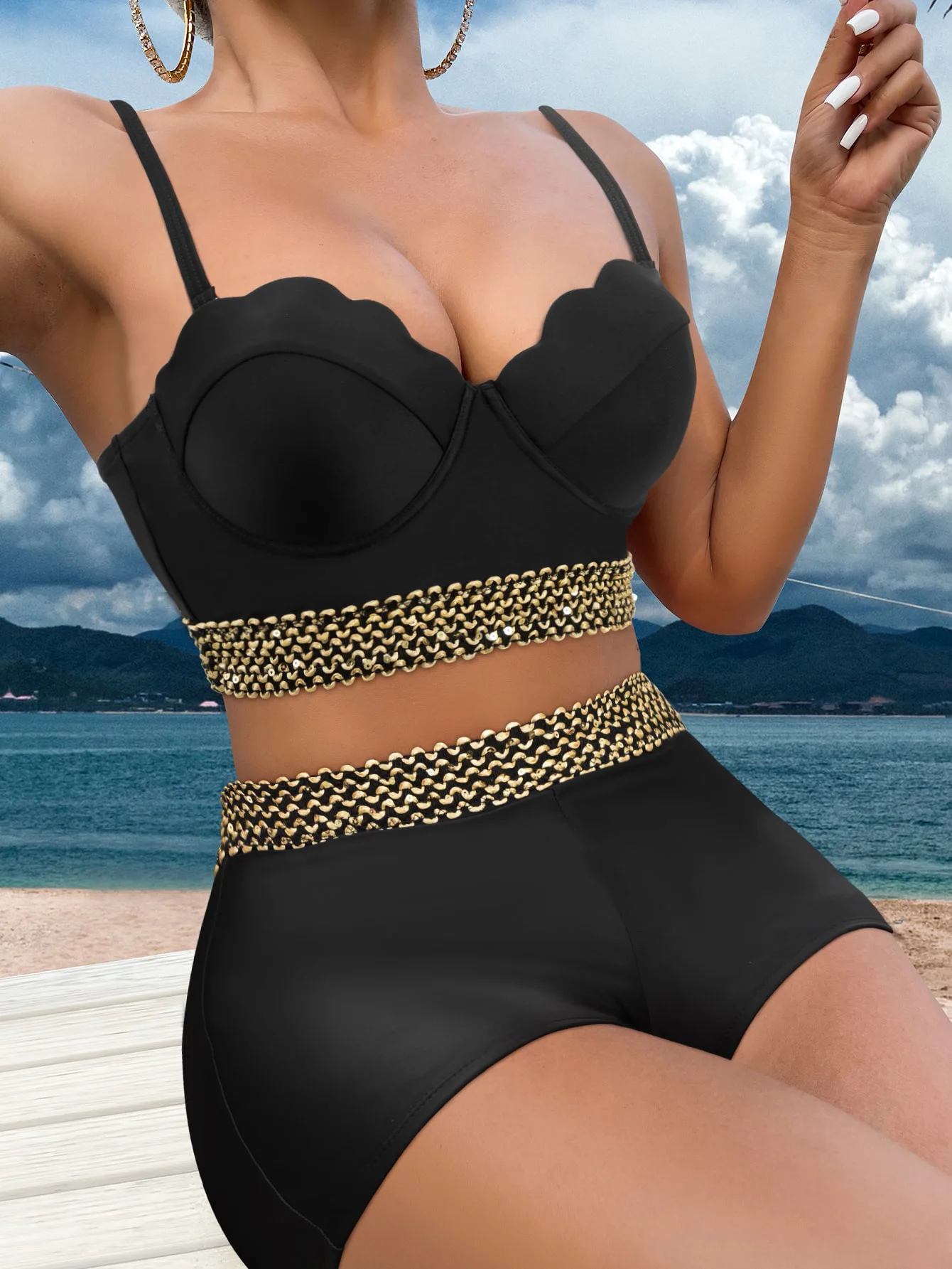 

Сексуальный комплект бикини: топ-камизоль треугольного кроя, пэчворк, бикини с высокой талией и шортиками, модный купальник для плавания в международном стиле