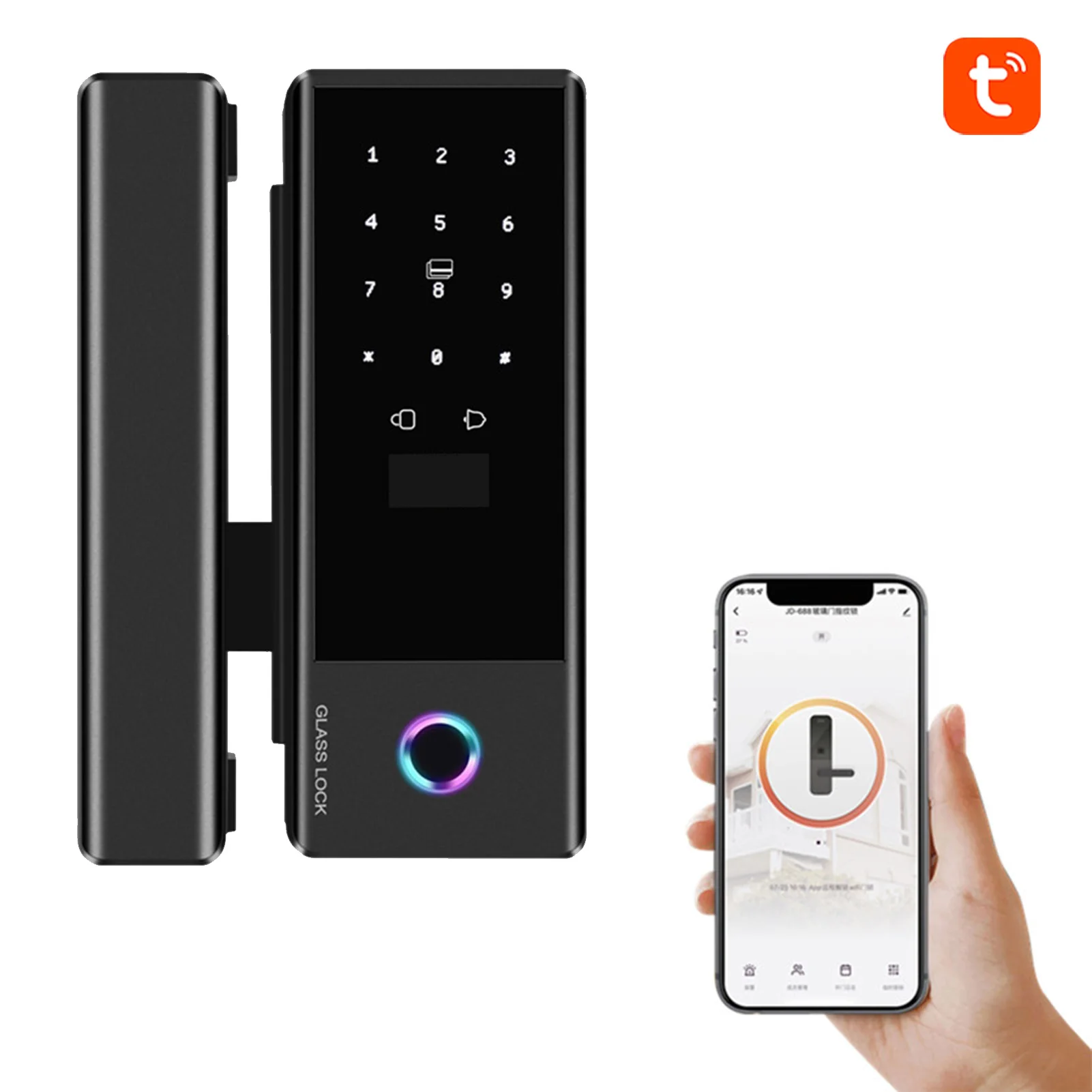 

Smart Lock Glass Door Lock WiFi Remote Unlocking TY APP Fingerprint Password IC Card Mechanical Key Unlocking Methods Door Lock