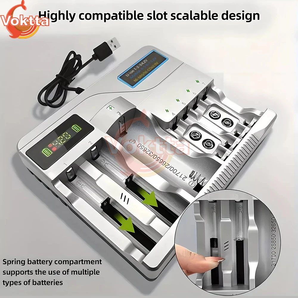 LED Display Smart Battery Charger Rechargeable Batteries Independent Charging Battery Charger for AA AAA Ni-MH 18650 26650 21700