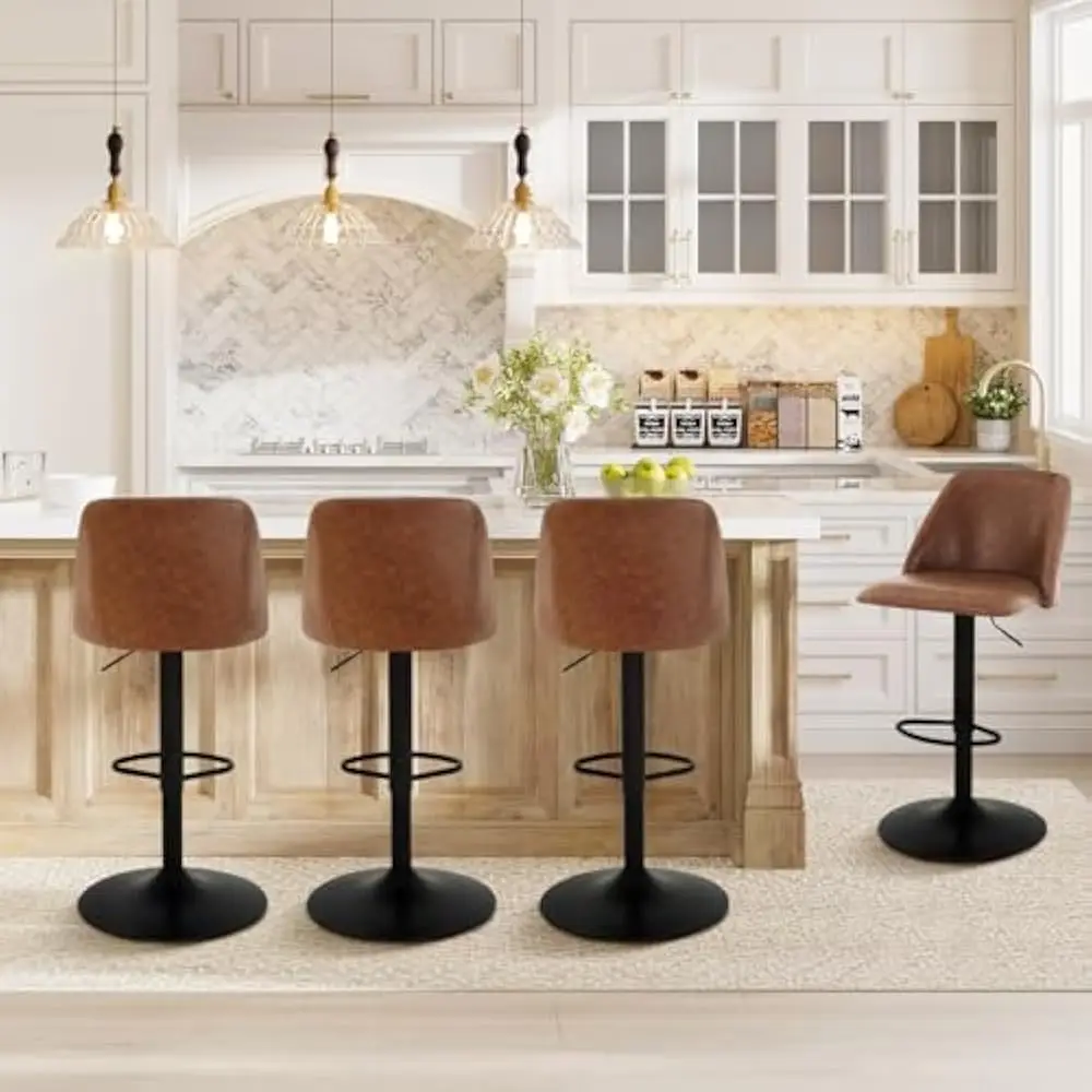 

Bar Stools Set of 4, Modern Swivel Bar Chairs, Adjustable PU Leather Upholstered Barstools Counter Height with Full Backrest