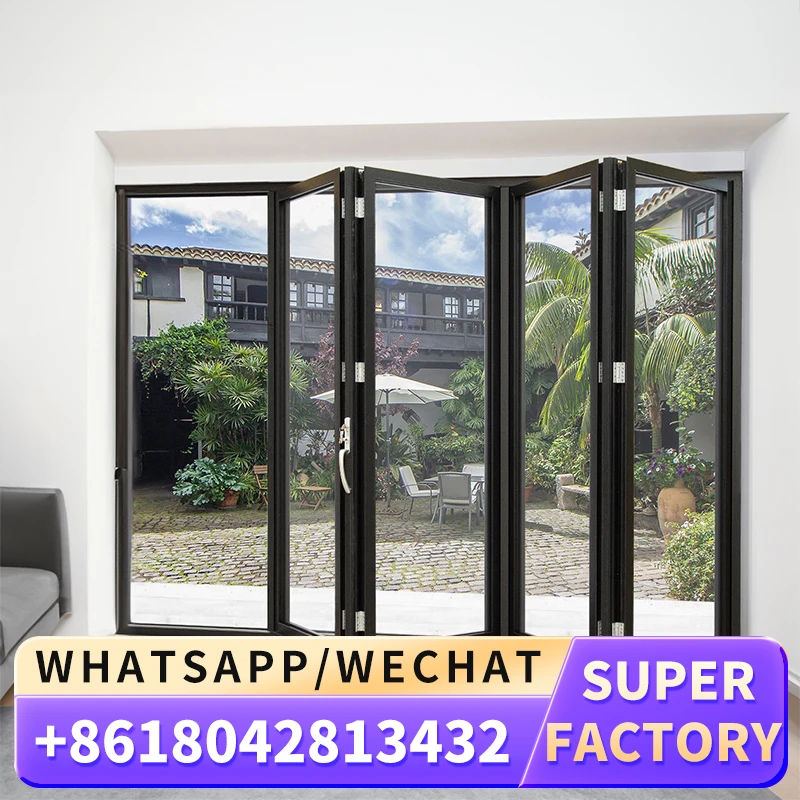 Standard Quality Assurance Soundproof Doors Tempered Glass Aluminum Sliding Folding Doors