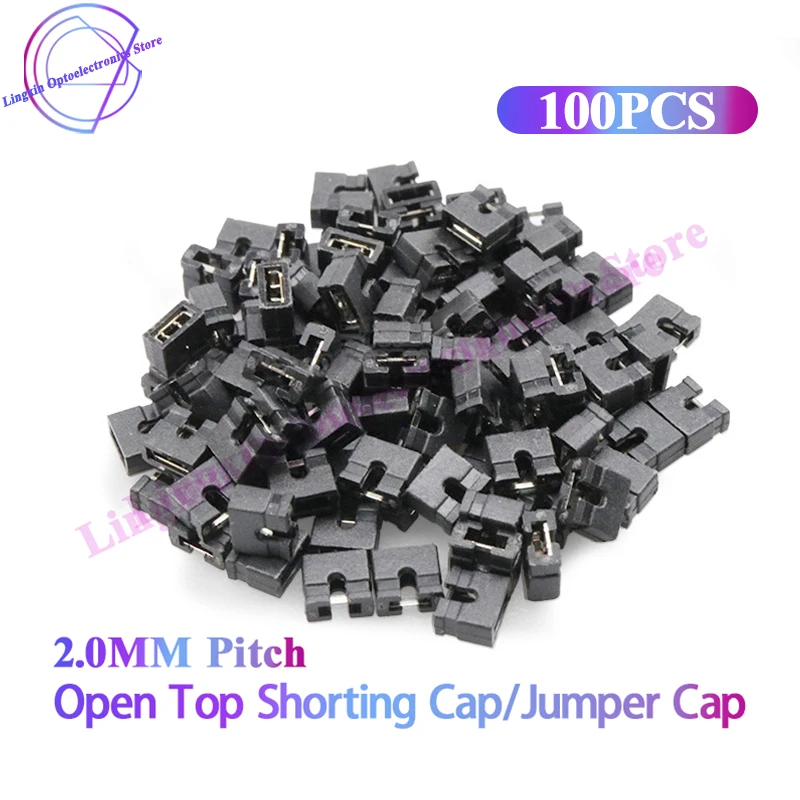 100PCS 2.0MM Pitch Open Top Jumper Cap/Jumper Cap Black Opening 2MM Pin Header Connection Block