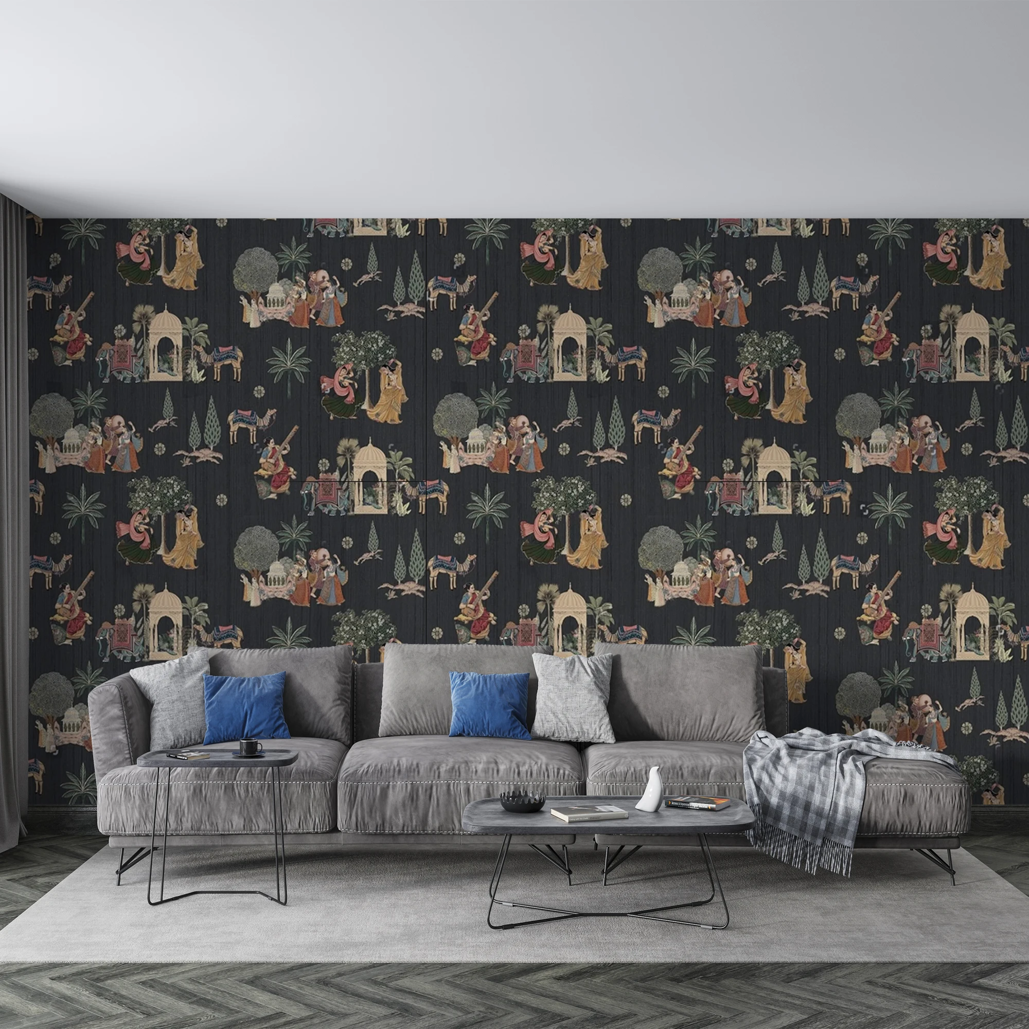 Milofi Vintage Indian Mughal Style Wallpaper Oriental Folk Art Camel Figure Mural for Living Room Bedroom Home Wall Decor