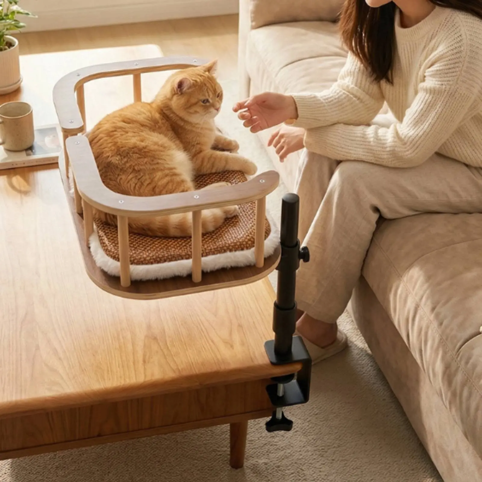 

Pet Desk Bed Year-Round Use Table Clamp Pet Bed Pet Furniture No-Drill Install Space-Saving for Sofa Side