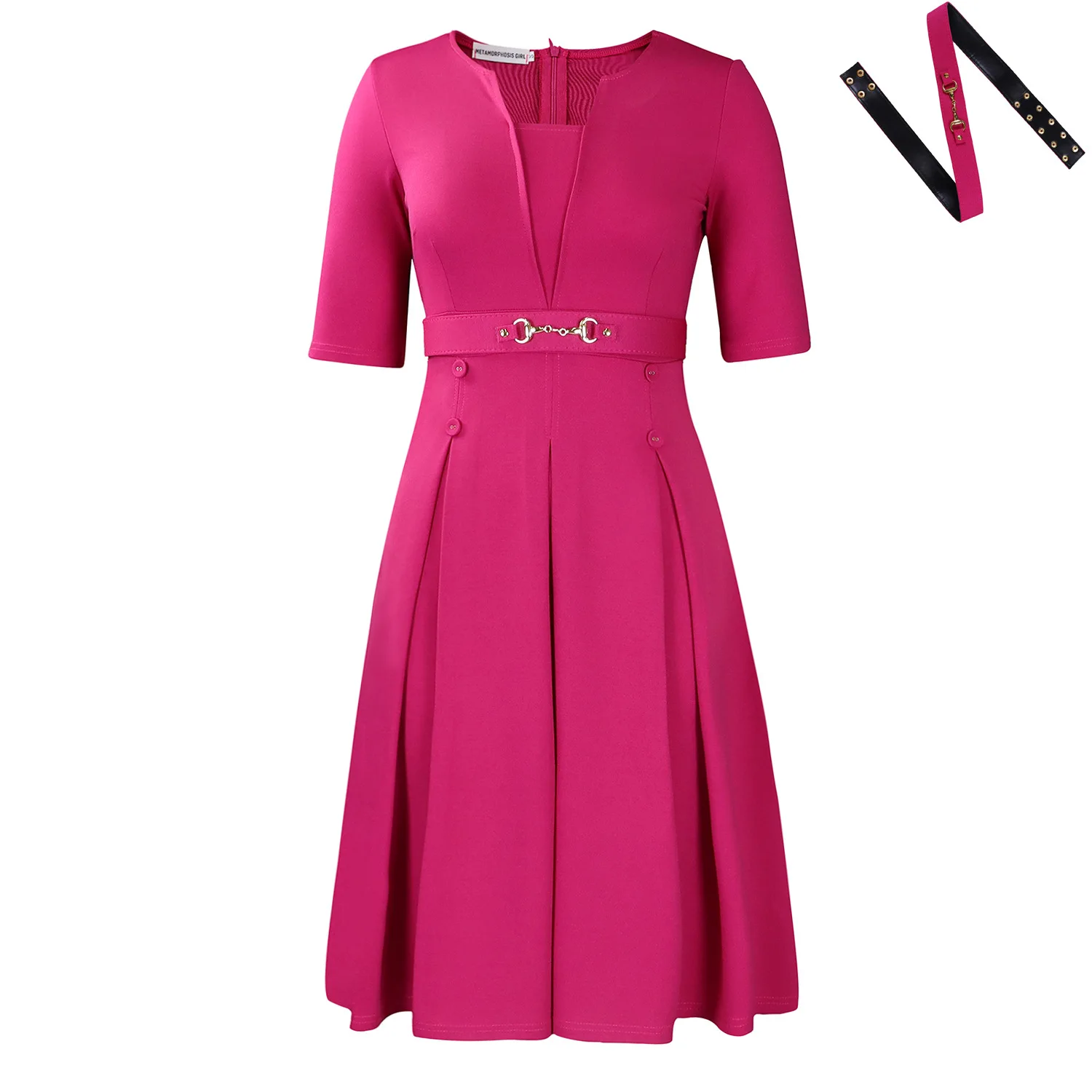 

Khaki Mid Dress with Belt Woman New V Neck A Line Short Sleeve Office Lady Vestidos Summer Female African Dinner Robe