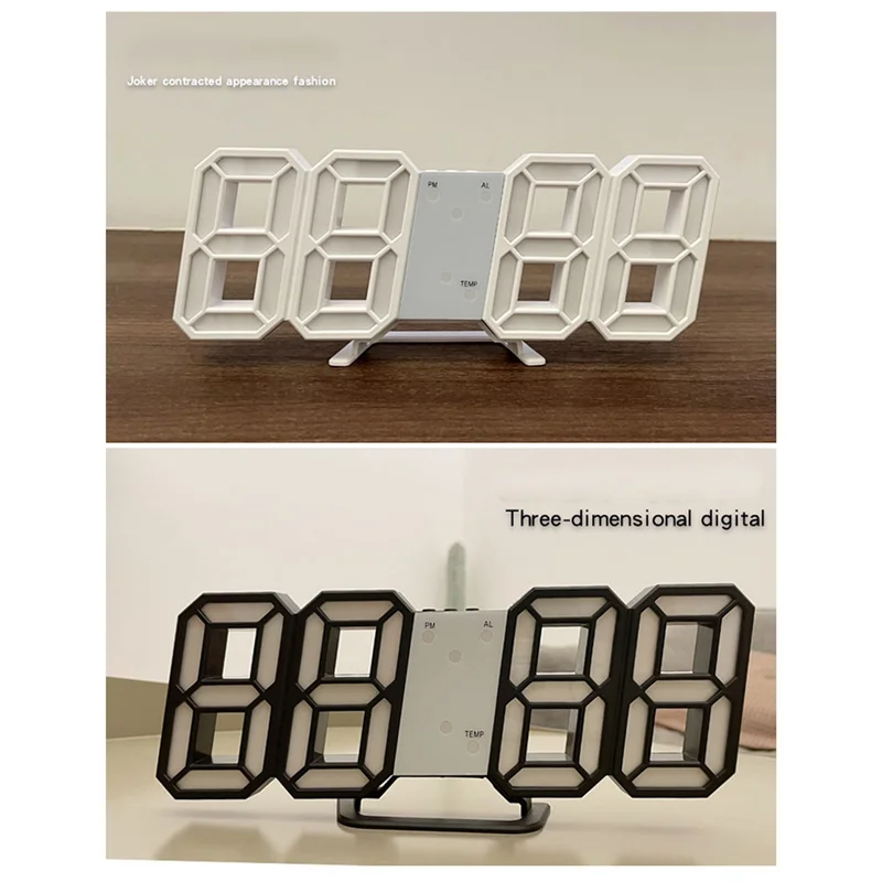 ABJF-3D Digital Alarm Clock Wall LED Clock Desktop Alarm Clock With Temperature Suitable For Home Kitchen And Office