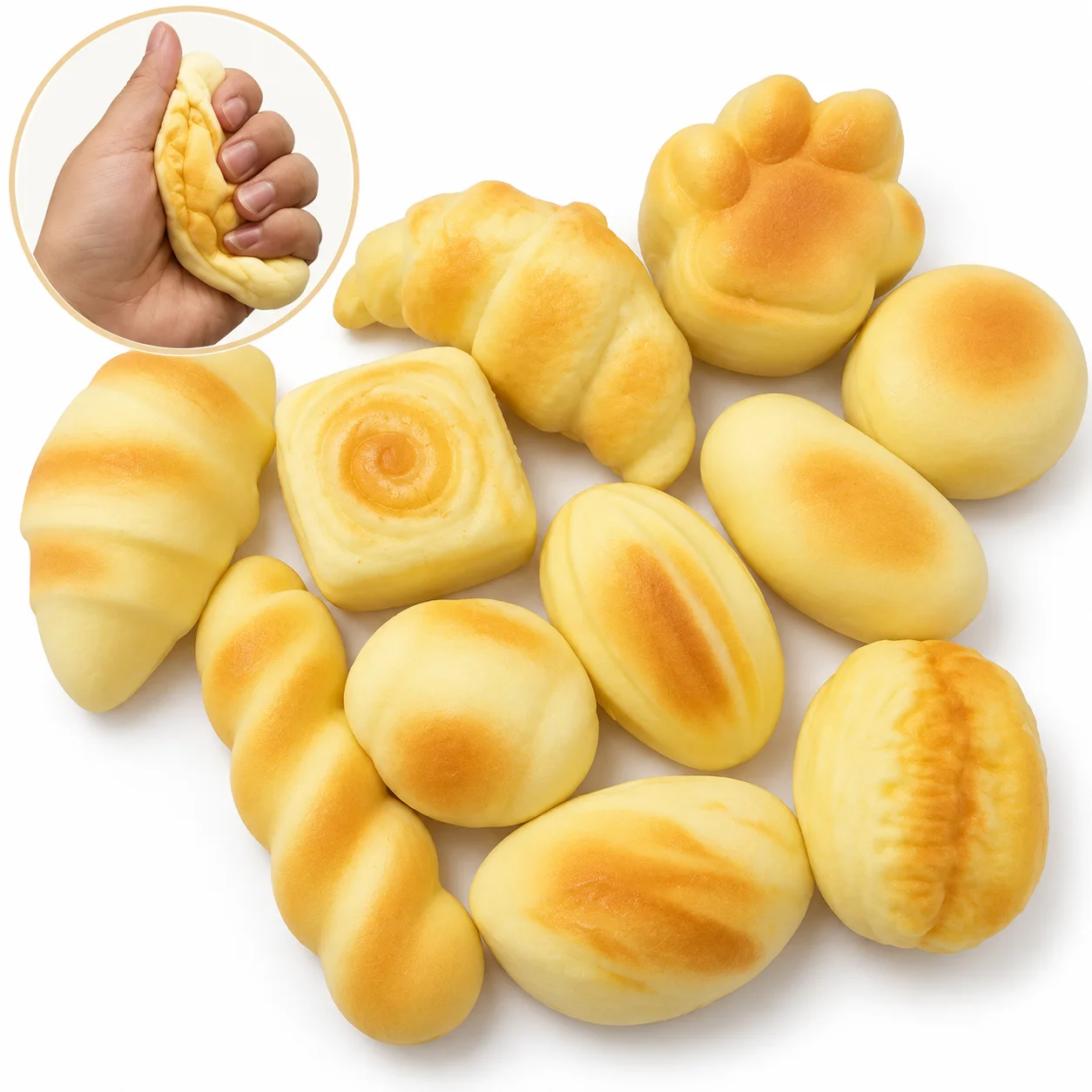 Mini Bread Squishy Stress Relief Toy, Realistic Bakery Bun Squeeze Fidget Toy, Soft Sensory Toy, Assorted Styles Random