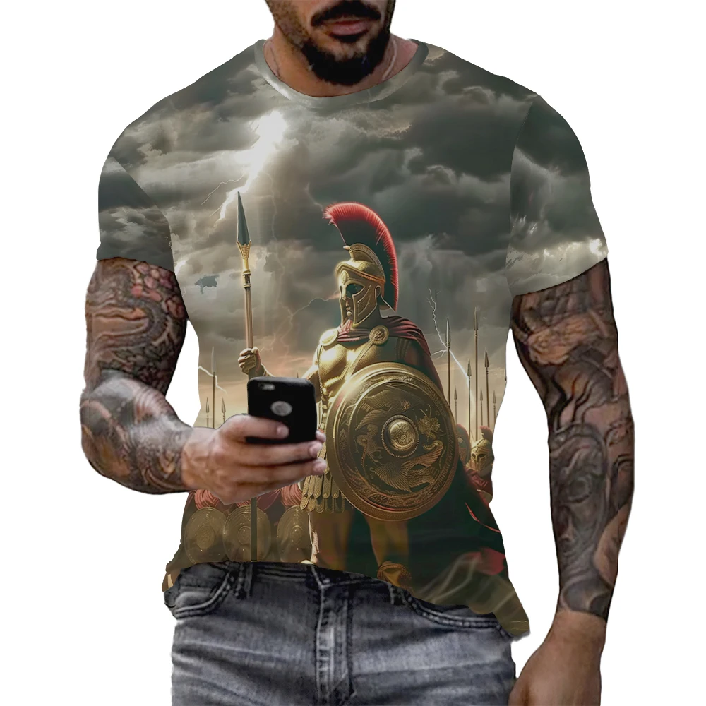 Roman Gladiator Graphic T Shirts For Men Summer Sparta Soldiers Printed Man T-shirt Fashion Casual Oversized Short Sleeve Tops