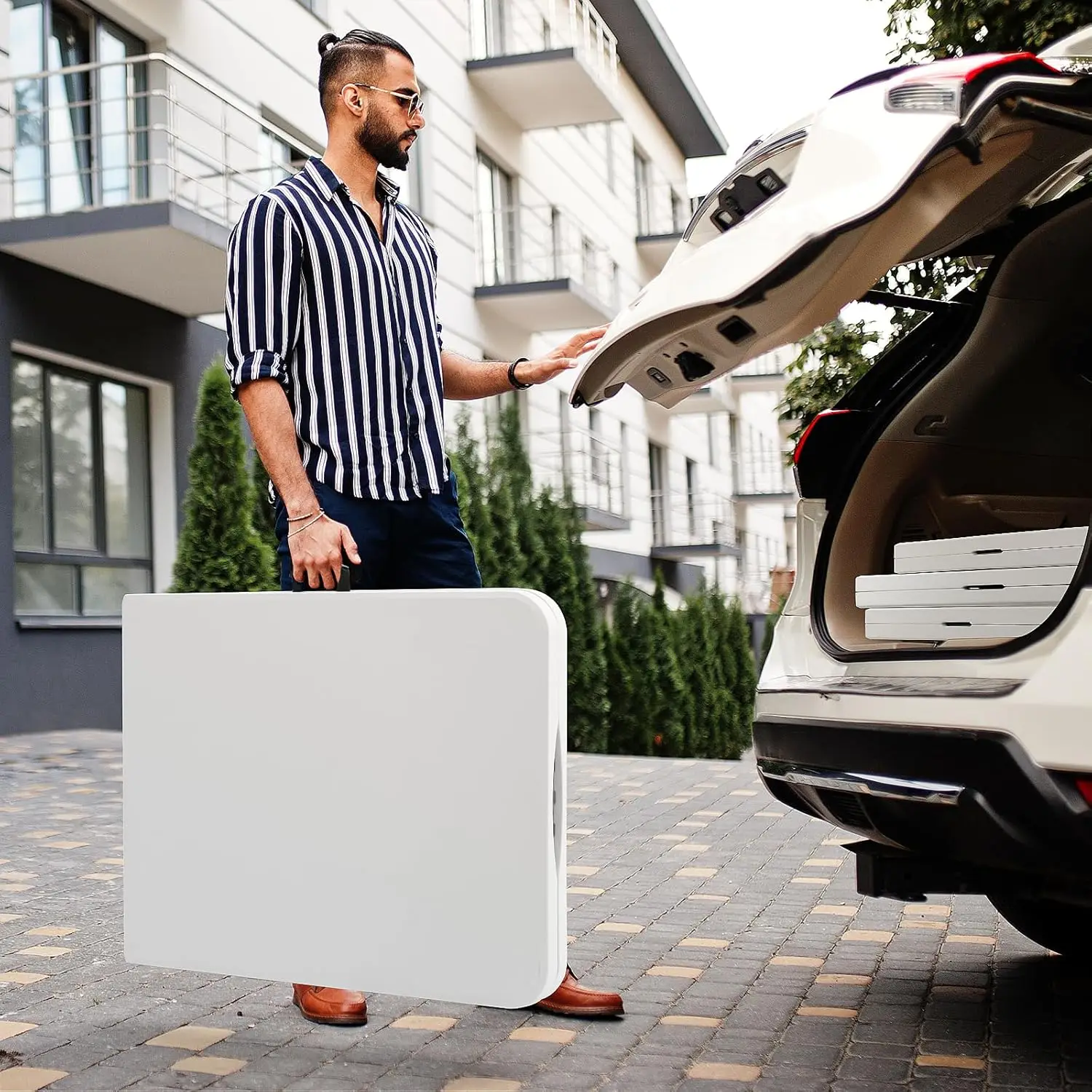 330 lbs Folding Picnic Table 4/6/8ft Adjustable Height, 4/6/8ft Plastic Table Portable with Handle,, for Party Events