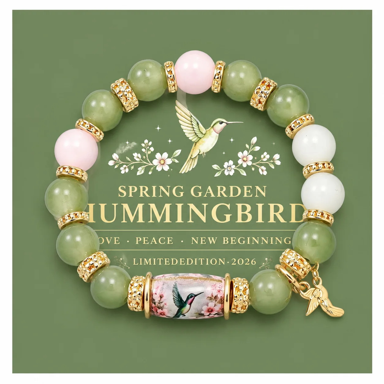 Green hummingbird bracelet for daily wear + surprise basketball for him.Perfect birthday, anniversary, Halloween,gift with card.