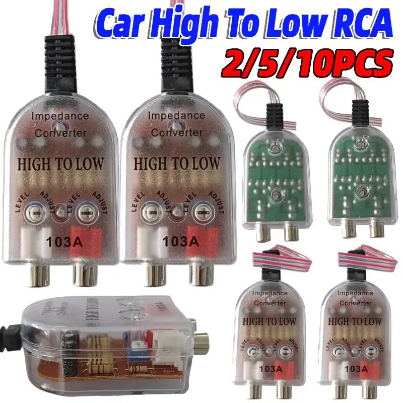 2/5/10 pçs áudio do carro alto para baixo alto-falante rca subwoofer conversor de impedância gadgets baixo filtro de áudio conector acessórios de saíd