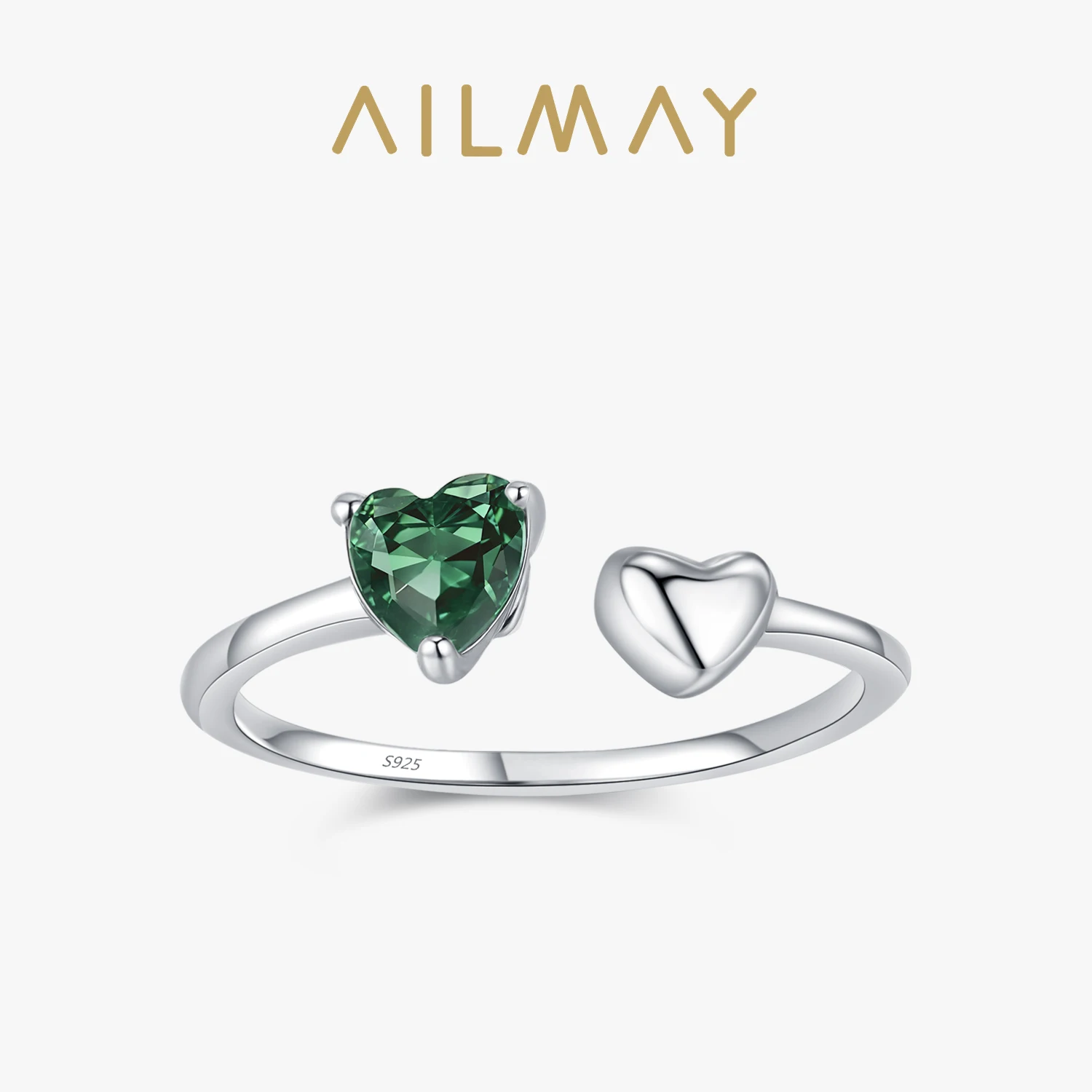 

Ailmay Elegant Selling 925 Silver Green Heart-shaped Open Ring For Women's Delicate Jewelry at Wedding Parties