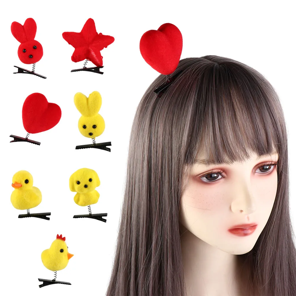 Korean Cartoon Plush Duck Chicken Dog Rabbit Star Hair Clip Animal Hairpin Girls Metal Duckbill Clip Barrettes Hair Accessories