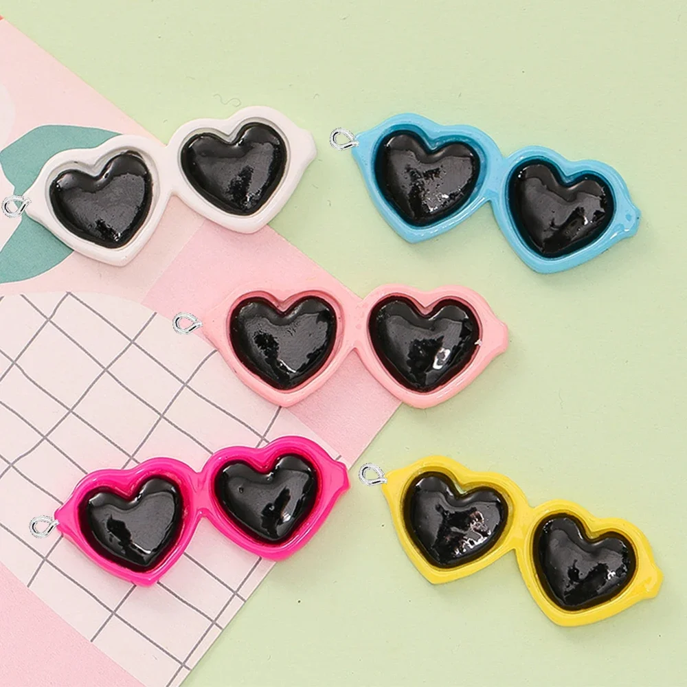 10PCS Shiny 17x42mm Heart Sunglasses Flat Back Charms For Earrings Bracelet Hairpin DIY Jewelry Pendants Decoration Accessories