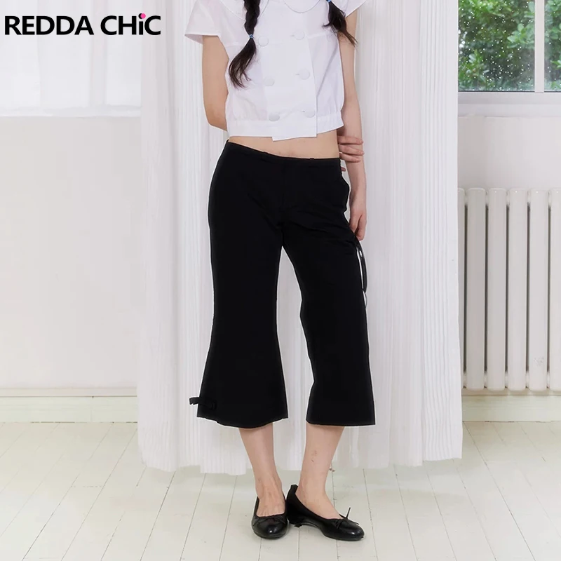 REDDACHiC Trendy Women's Low Rise Capri Pants Versatile Office Black Belted Cuff Bootcut Bermuda Shorts Summer Lounge Bottoms
