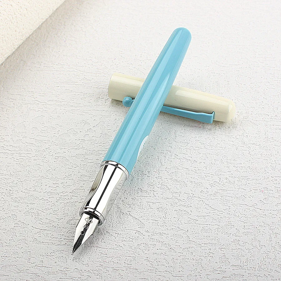 EF Nib Magnetic Cap Fountain Pen Cute Blue White Design School Stationery Pen