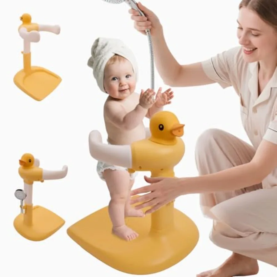Adjustable Baby Shower Stand Support Safety and Non-Slip Baby Bath Stand Standing Bathtub for Infants 8-36 Months Toddler Showe