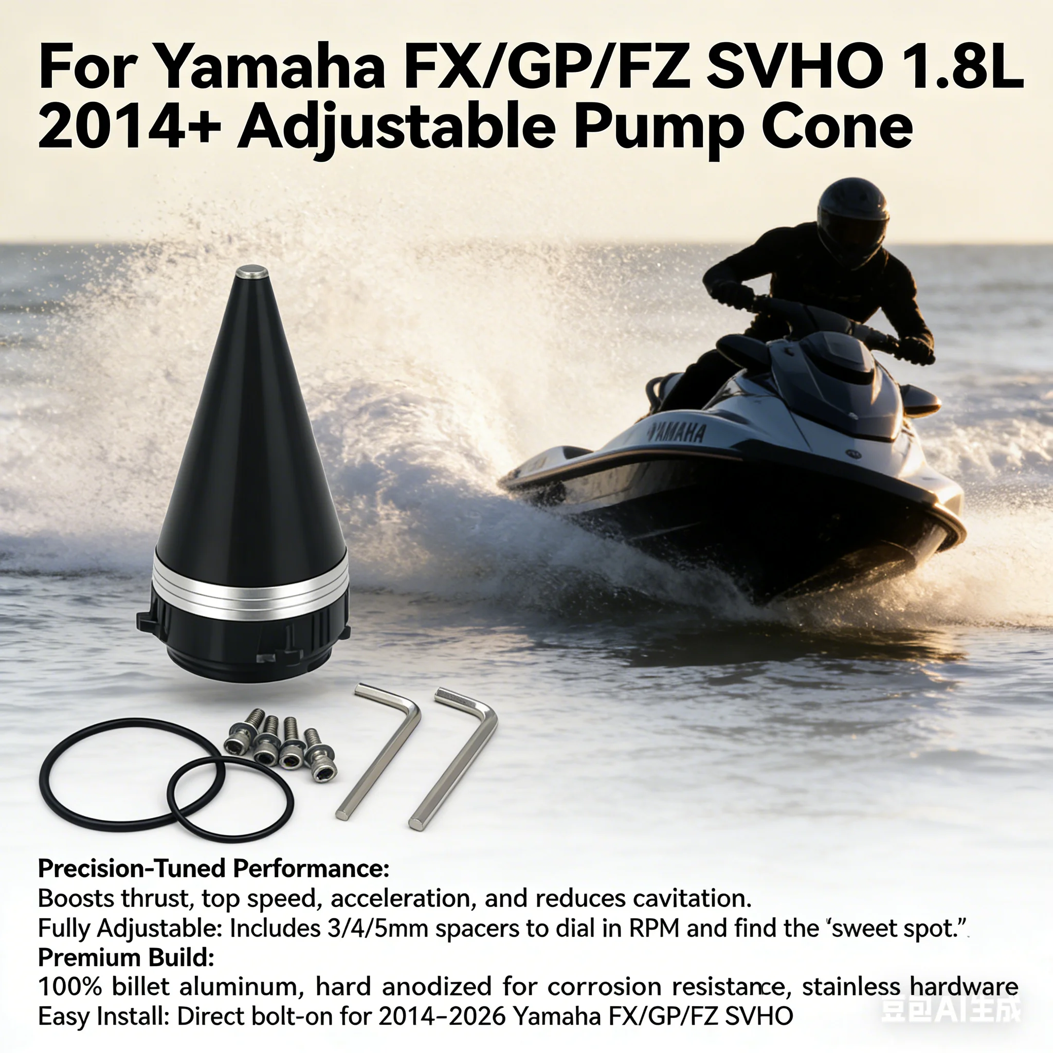 

Для Yamaha FX/GP/FZ SVHO 1.8L 2014+ Регулируемый конус насоса - из анодированного алюминия, снижение кавитации и увеличенная тяга