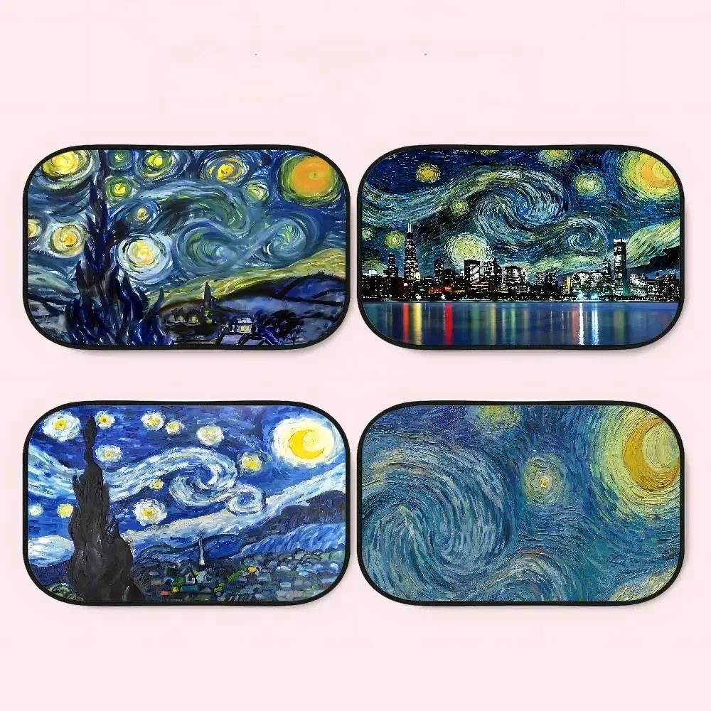 V-Van Gogh Starry Sky Cartoon Sunshade UV Protection Heat Electrostatic Film Summer Retractable Window Shade Car Printing