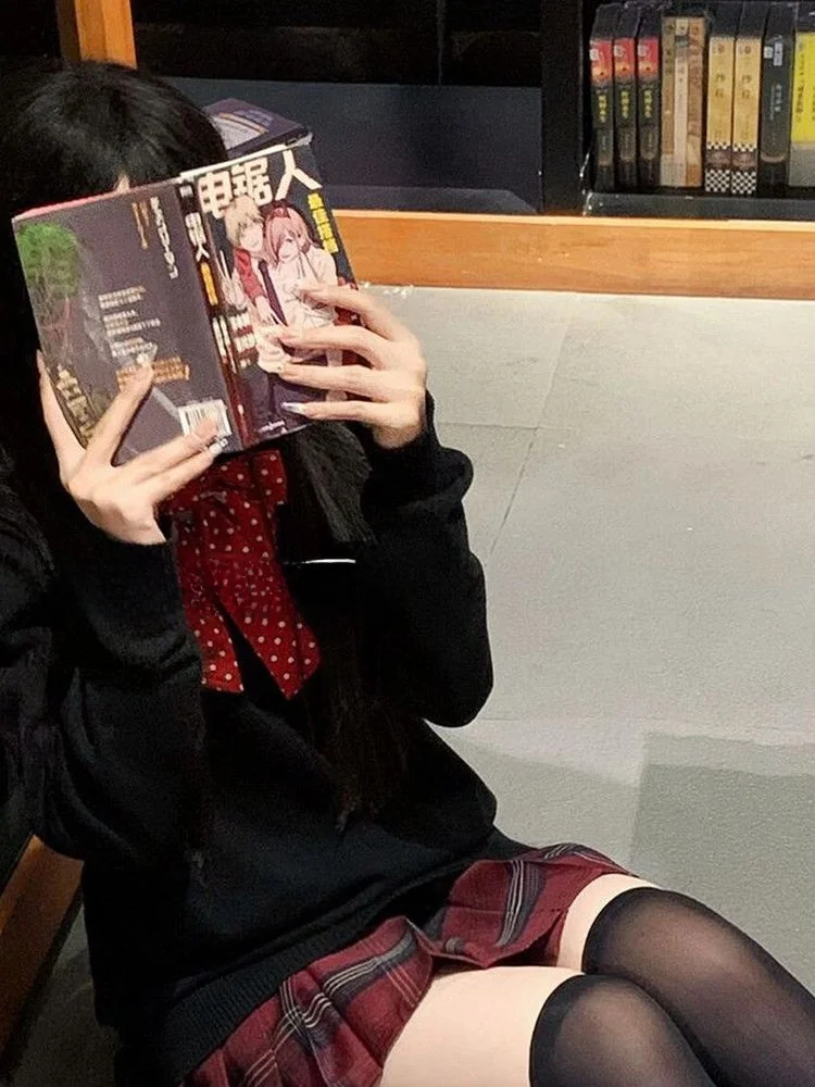 

Оригинальный Jk orm японский Sle College Faion многослойный черный свитер Little Pepper клетчатая юбка сексуальный комплект для девочек женский
