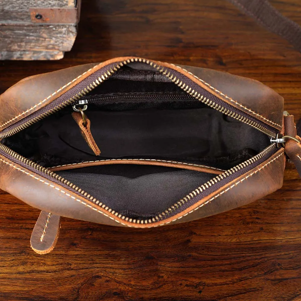S.WORKER Vintage-Umhängetasche aus Vollnarbenleder, Herren-Schultertasche, Mini-Handy- und Schlüsseltasche – Detail 17