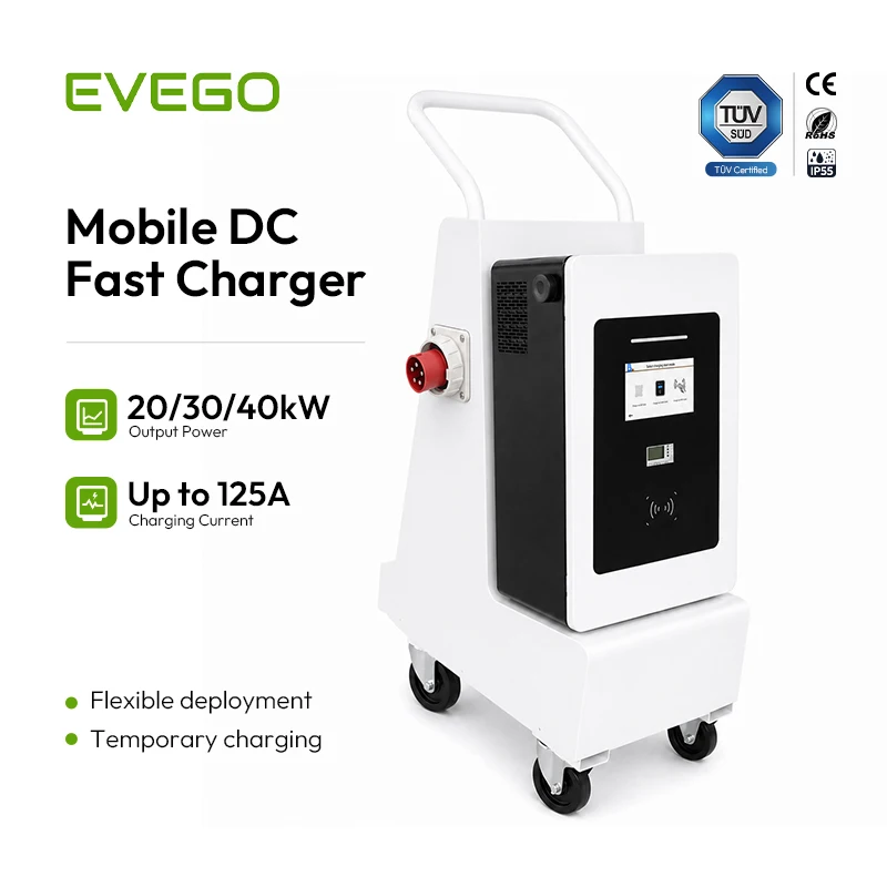 EVEGO TUV CE ISO15118 Ultra Portable Compact Design Mobile IP55 Commercial DC Ev Charger CCS CCS1 NACS Charging Station With APP