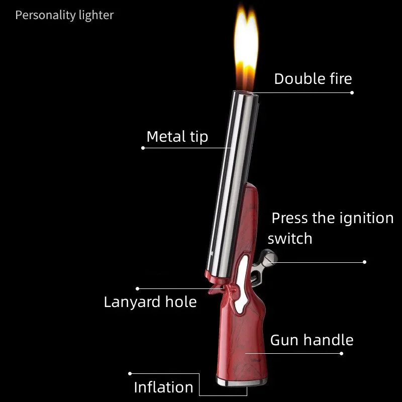 Double Flame Metal Small Gun, PlayerUnknown Survival, Sparkling Torch Shape, Lighter, Mini, Compact, Personalized and Creative