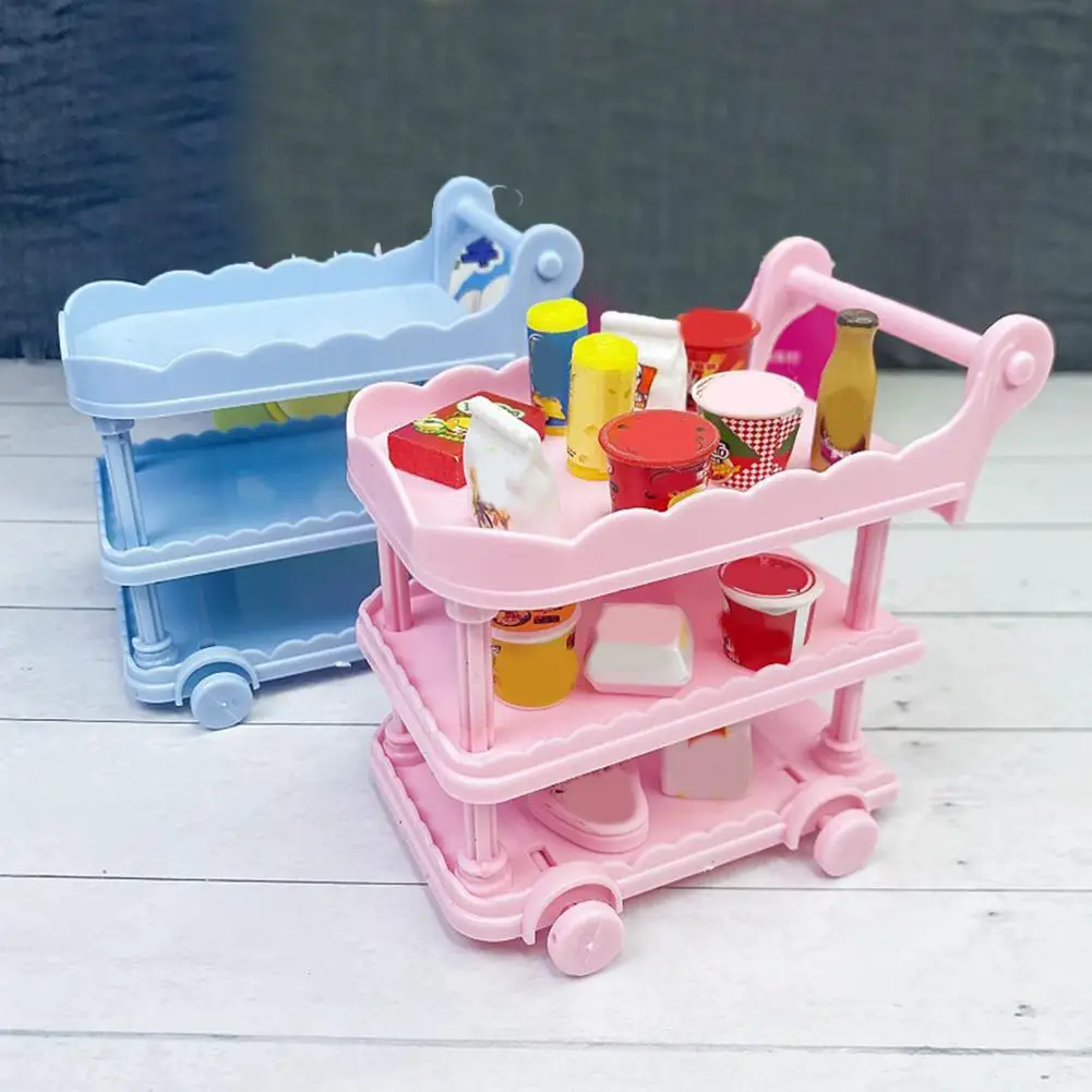 Realistic Miniature Kitchen Cart Toy Dollhouse Accessory with Turning Wheels Smooth Surface